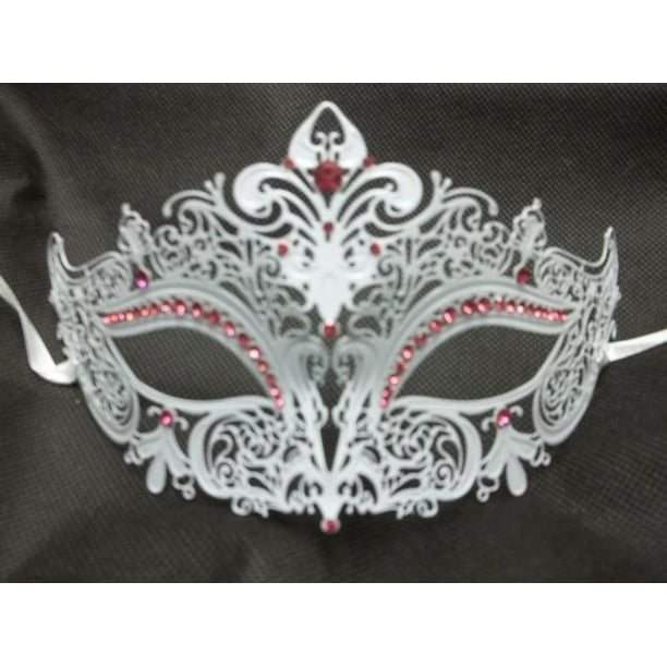 Womens Luxury Filigree Metal Laser-Cut Venetian Masquerade Mask Hot Pink 